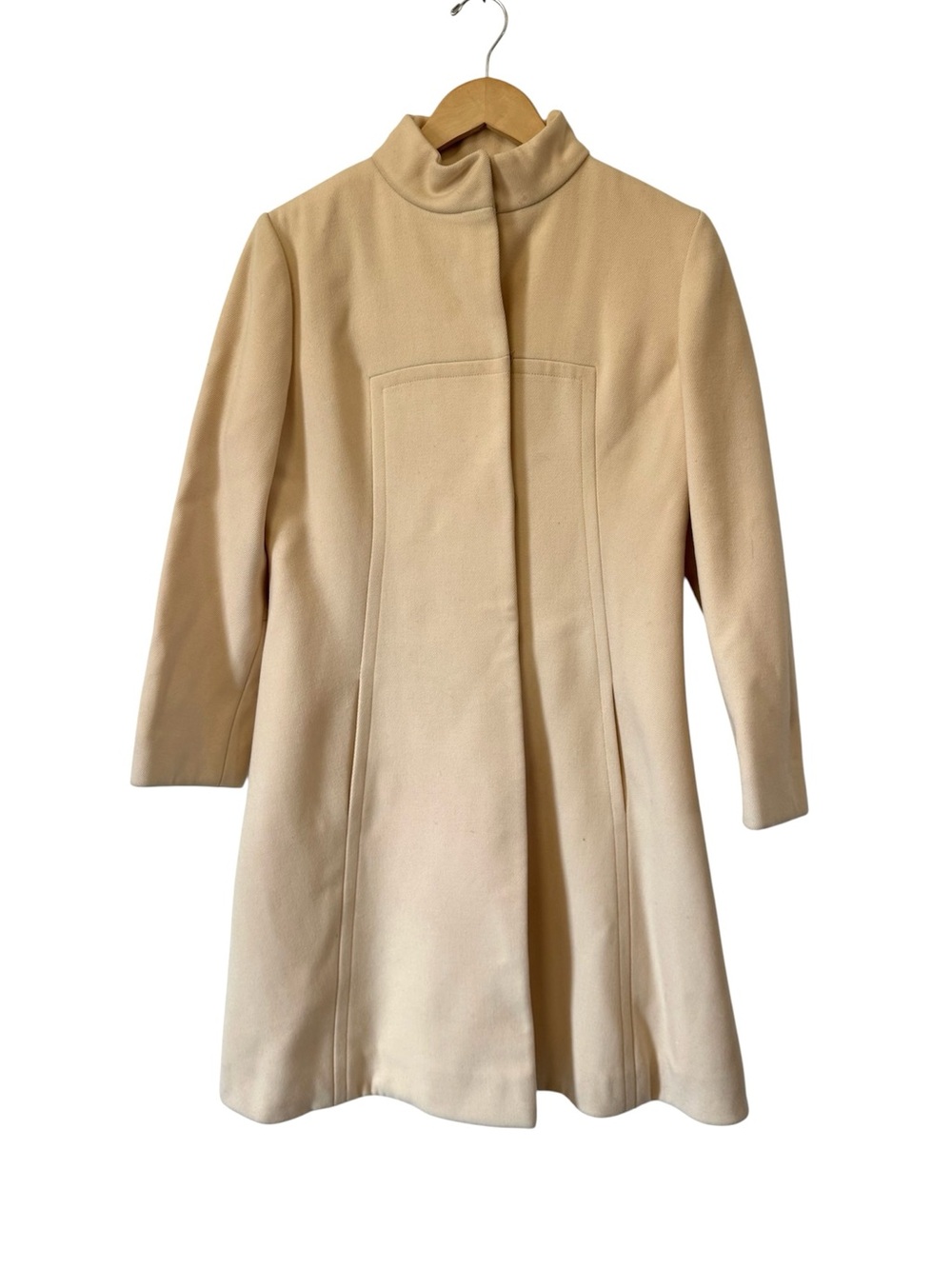 Vintage I Magnin Cream Wool Coat Funnel Neck Tailored Opera 60s Union Made Small